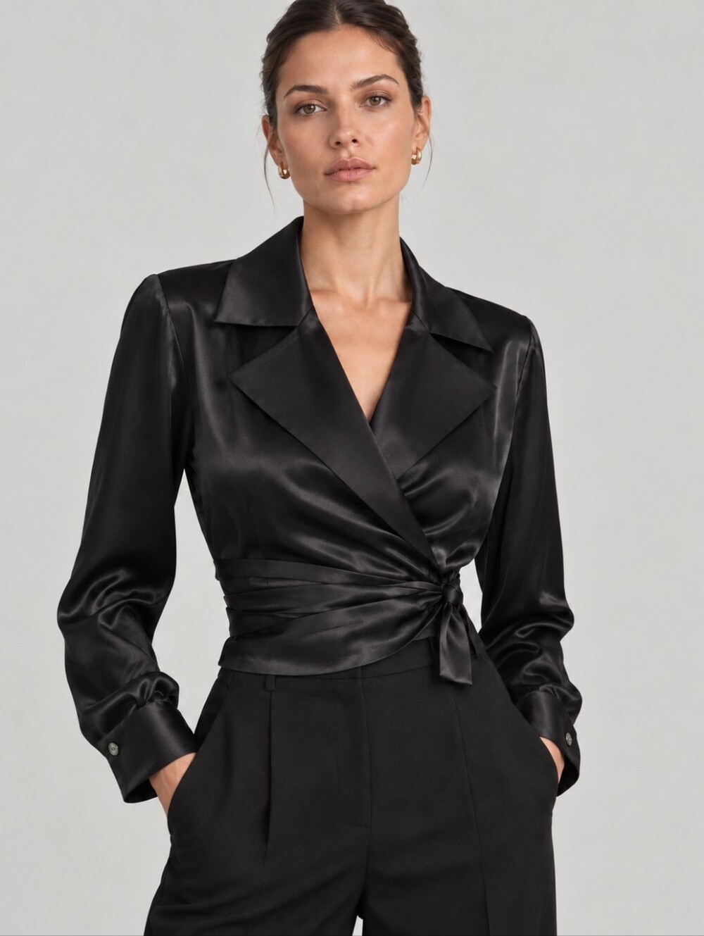 Lafayette 148 black satin wrap dress size 4